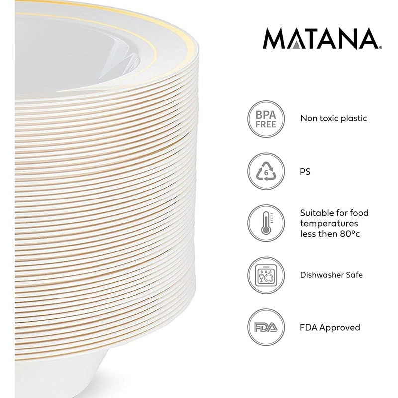 MATANA - 25 Premium Multi-Use Plastic Party Serving Bowls, White