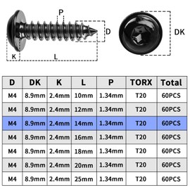 Pack of 60 Screws Black M4 x 14 mm Wood Screws Tapping Screws Black Galvanised Pan Head Screws Flat Head Self Tapping with Washer for Acoustic Panels 304 Stainless Steel Torx Flat Head Screws