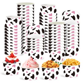 LANCU 60PCS 10oz Cow Print Pink Ice Cream Cups