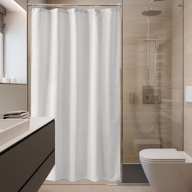 Amazer Long Stall Shower Curtain Liner Washable, 54 x 78 Inches, Fabric Shower Liner with 2 Bottom Stones, Waterproof RV Shower Curtain Liner, 9 Grommet Holes, Hotel Quality, White