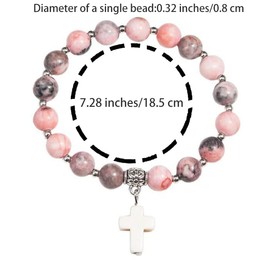 FANMAOUS Christian Cross Bracelet for Women,Cross Healing Crystal Bracelet,Natural Stone Stretch Bracelet,Faith Easter Catholic Religious Bracelet For Teens, Best Friends and Godmothers（pink）