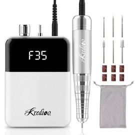 Kredioo Portable Nail Drill 35000 RPM, Rechargeable Electric Nail File E File Kit with Storage Bag Professional Manicure Kit for Nail Lovers Salon Home DIY -White
