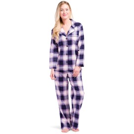 Fishers Finery Women's EcoFlannel Plaid Full Length Pajama Set with Gift Box; Warm Winter PJs (Nvy/Pink, L)
