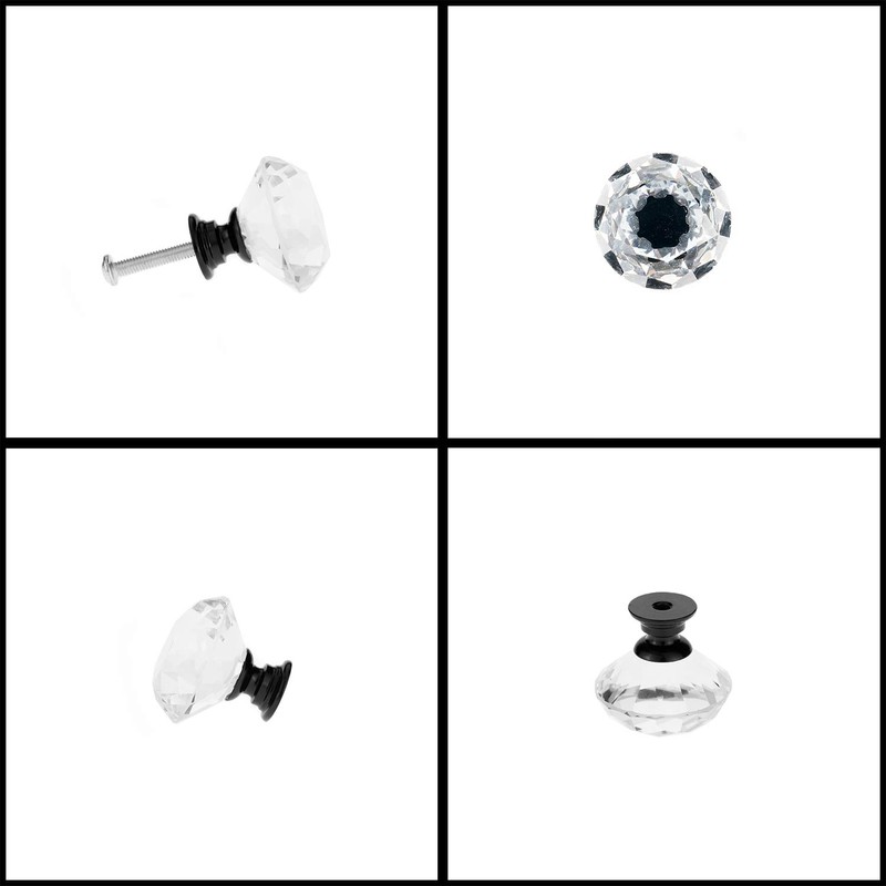 YourGift 6 Pack Drawer Knobs Diamond Shaped Crystal Glass 30mm