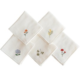 Imabari Towel Handkerchief, Flower Iroha Stitch, 9.8 x 9.8 inches (25 x 25 cm), Retirement, Celebration, Return, Home Celebration, Gift, 100% Cotton, Gauze (5A: Mimosa, Marigold, Clover, Carnation &