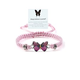 Always Believe in Yourself Butterfly Bracelets for Teen Girls，Butterfly Charm Bracelet for Women Adjustable Hand Woven Jewelry Gift, no gemstone