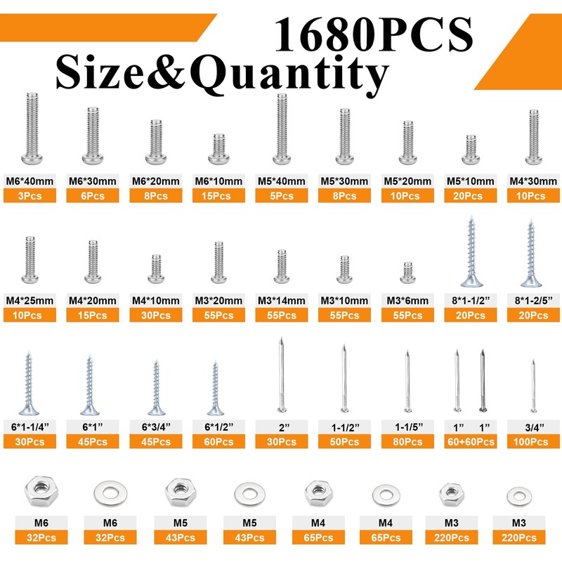 1680 PCS High Hardness Screw Bolts and Nuts & Nails