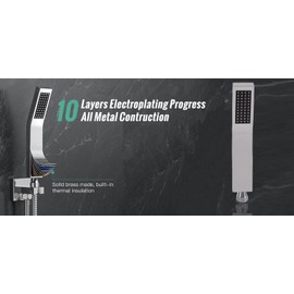 Oupukle Shower Head with Hose, High Pressure Shower Head with Hose 1.5 m, Square Brass Hand Shower, Water-Saving Shower Head, Rain Shower with 1 Jet Types