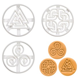 Set of 3 Nordic Runes Cookie Cutters (Celtic Tortoise Knot, Triskelion, & Valknut), 3 Pieces Bakerlogy