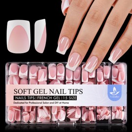 Vansiho Vansiho Deep French Gel Nail Tips 600Pcs, Short Square Soft Gel Nail Tips, Pink French Tips Press on Nails, Fake Nails with Box for Nail Art DIY 15 Sizes