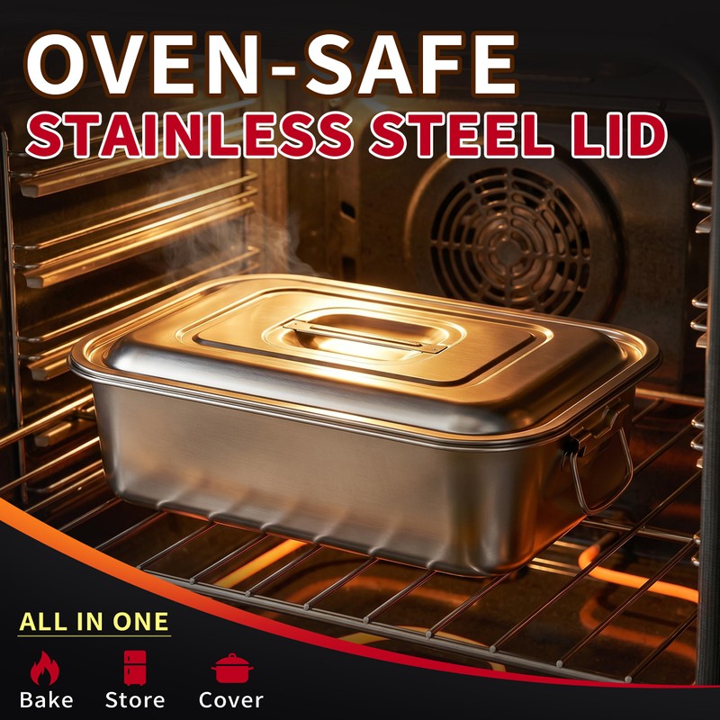 Extra Deep Stainless Steel Lasagna Pan with Loop Handles &