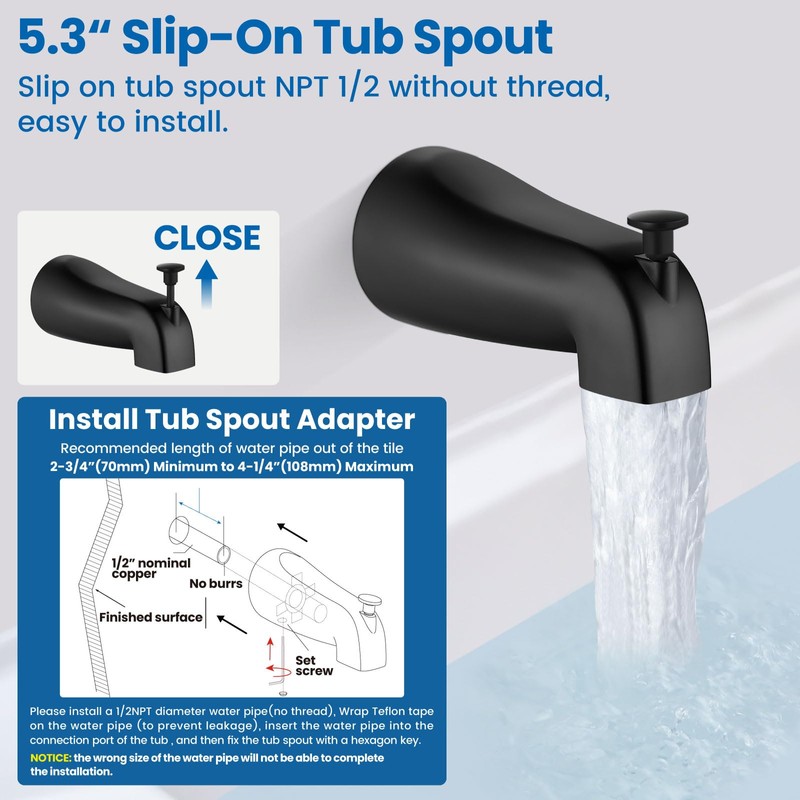 Airuida Bathtub Shower Faucet Set with Tub Spout Faucet Kit