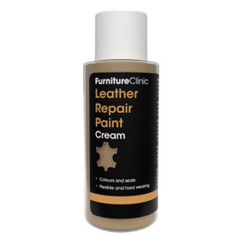 Furniture Clinic Leather Repair Paint | 2-in-1 Seal and Color | Use on Scratches, Tears, and Holes in Car Seats, Furniture | Quick and Easy Leather Repair Kit for Furniture (Cream, 50ml / 1.7oz)