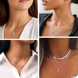 Suplight 925 Sterling Silver Cubic Zirconia CZ Initial Necklaces M Dainty Alphabet Letter Necklace for Women Teen Girls