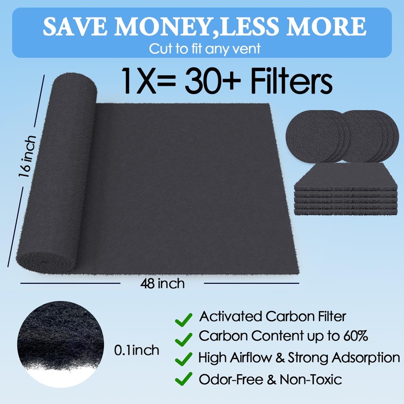 MAXTBEE Activated Carbon Air Filter Sheet 16"x48" – Cut to