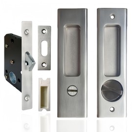 mvuenleyog Sliding Pocket Door Lock,Sliding Door Latch with Turn Knob for Interior Wooden Door,6.3in/160mm,Invisible Recessed Door Handle (Silver)