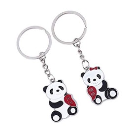 ODETOJOY 1 Pair Panda Pair Key Ring with Romantic Metal Silver Pandas Key Ring Set for Lovers Boys and Girls, black
