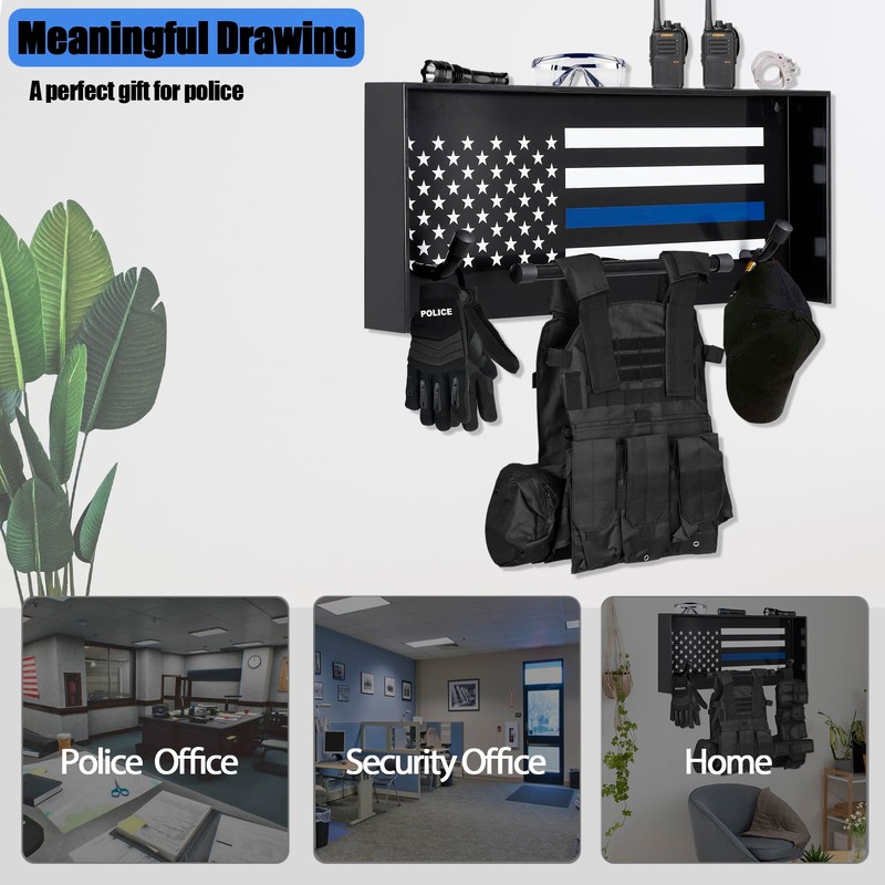 BUYYAH Wall Mounted Police Gear Rack, Tactical Duty Gear Rack