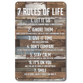 QYAYIK Inspirational Signs, 7 Rules of Life Wall Art Sign, Printed Wall Plaque Tin Signs, Farmhouse Decor, Home Decor, Gift for Home, School and Office Decor 12 X 8 inch