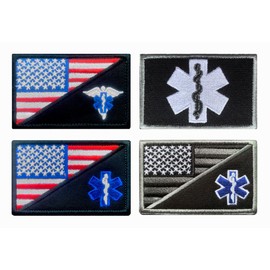 4 Pieces US USA Flag/EMT Star of Life EMT EMS Paramedic Medic Medical Aid Cross Patch Military Tactical Hook & Loop Embroidery Patch for Clothes,Jeans,Jackets,Caps,Bags,Backpacks,Vest Etc