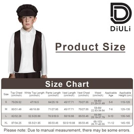 DiULi Children’s Victorian Boy 4 Piece Set Vest Hat Pants Shirt,himney Sweep Costume For Children,Boys Victorian Costume for World Book Day & School Play Outfit,Child Dress Up Costumes,XL