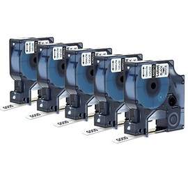 Label KINGDOM a45013 Label Tape Replace for Dymo D1 45013 S0720530 Label Tape Refill, 1/2 Inch x 23 Feet Black on White, 12 mm Label Maker Tape for Dymo LabelManager 150 360D 300, 5-Cartridge