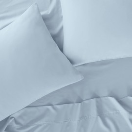 Serta Simply Clean Super Soft Hypoallergenic Stain Resistant Deep Pocket 3 Pieces Solid Bed Sheet Set, Twin XL, Light Blue