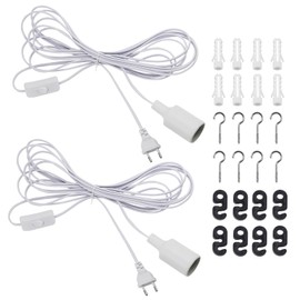 BouGPeng 2 Stück E27 Lampenfassung mit kabel 6M und Schalter AC 250V 4A(max.60W) E27 Lampe Fassung mit EU Stecker und Haken Schrauben zum einfachen Aufhängen Steckdosenadapter Weiß