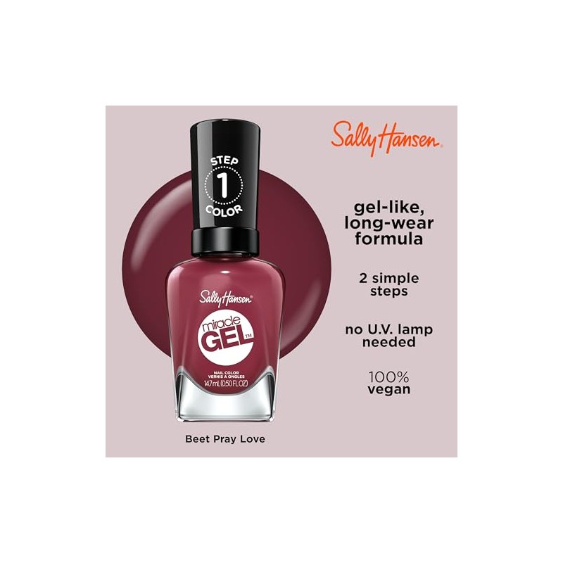 Sally Hansen Esmalte para Uñas Miracle Gel, BeetPrayLove, 14.7 ml