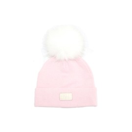 Sweat Active Cashmere and Fur Pom Pom Beanie Hat (Light Pink/White Pom)