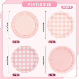 EVYIENEN Einweg-Pappteller, kariert, kariert, für Picknick, Hochzeit, Geburtstag, Camping, Party, 17,8 cm, 48 Stück, Rosa