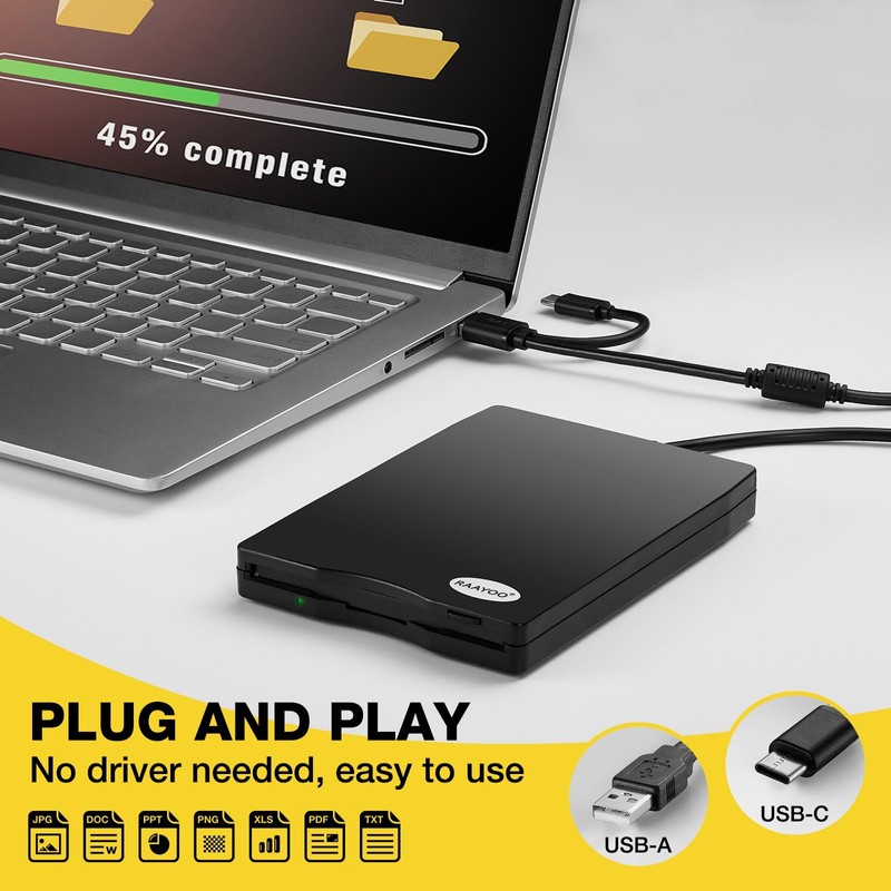 Floppy Disk Reader, External USB 2.0 & Type C Floppy