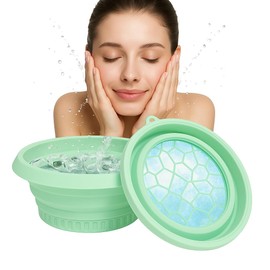 Dlyaua Face Bowl for Ice with Built-in Ice Tray – Collapsible Silicone Facial Ice Bath Bowl for Cold Plunge Therapy Skin Tightening Acne Relief – Portable Spa Tool for Home Green