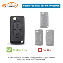 Koaudb Car Key Cover Fit for Peugeot 107 207 307 307S 308 407 607 807 3008 5008 Citroen C2 C3 C4 C5 C6 C8 Xsara 2 Buttons Flip Folding Soft TPU Key Case with Leather Keychain Lanyard (C-BP-Pgt-2F)
