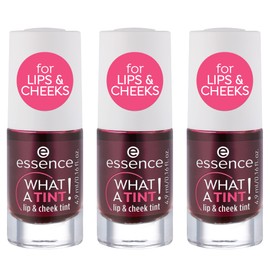 Essence WHAT A TINT! lip & cheek ink, highlighter, no. 01 Kiss from a rose, pink, instant result, long-lasting, natural, vegan, nanoparticle free, pack of 3 (3 x 4.9 ml)
