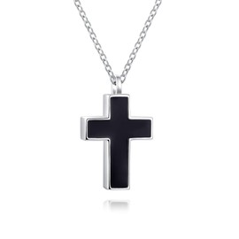 925 Sterling Silver Cross Urn Pendant Necklace Black Enamel Cross Cremation Jewelry for Ashes Memorial Bereavement Gifts for Women Men