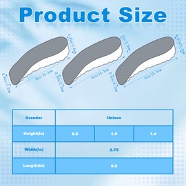 Glitopper 3 Pairs Orthopedic High Pads Height Increase Insoles Support Insoles Height Boosters Cushions for Men, Women(Grey,0.6/1.0/1.4 Inch)