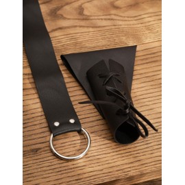 HAQUIL Medieval, Viking Faux Leather O-ring Belt and Sword Frog, Renaissance Black Belt and Sword Holder, Hoslter for LARP Cosplay & Costumes, Black, Free size