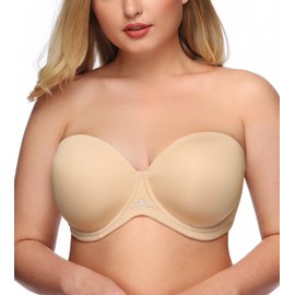Exclare Women's Strapless Bra Plus Size Full Coverage Underwire Padded Multiway Contour Convertible(40B, Beige)