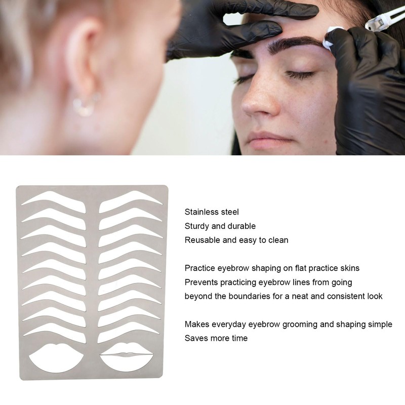 Sonew Eyebrow Lip Stencil, Brushed Silver, Thickened, Stainless Steel, Reusable