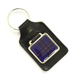 GTR-Gifts Black Bonded Leather Key Fob with Spirit of Scotland Tartan Design
