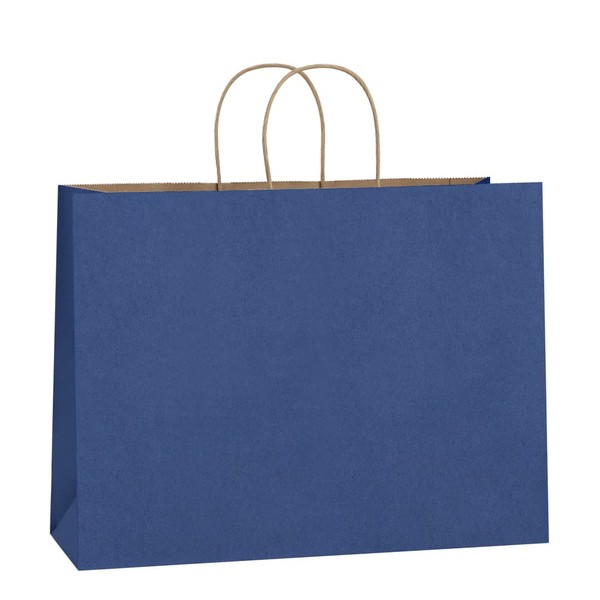 BagDream 50Pcs 16x6x12 Inches Kraft Paper Gift Bags with Handles Bulk Paper Bags Grocery Shopping Merchandise Retail Bags, 100% Recyclable Large Paper Gift Bags Sacks Navy Blue
