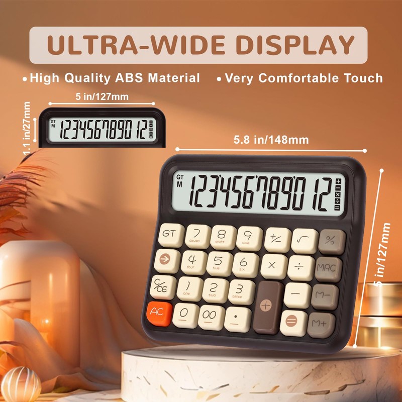 Pendancy Desk Calculator 12 Digit, Retro Cute Basic Calculator with