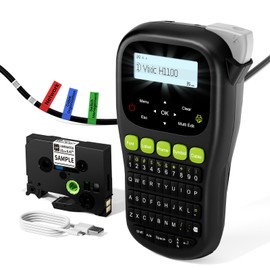 Vixic Label Maker Machine, H1100 Label Maker with Backlit LCD Screen, Portable Label Maker Waterproof-Labels Handheld Label Maker with Keyboard, Industrial Label Maker Labeler for Cable Wire Network