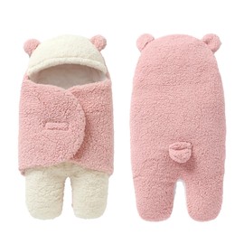 MOONMN Baby Swaddle, Baby Swaddle, Newborn Swaddle, Baby Clothes, Baby Sleeping Bag, Going Out, Cute Appearance, Winter, Newborn Kigurumi, Baby Comforter, Baby Gift, Cold Protection, Soft, Cotton, Hooded, Fluffy, Fluffy, Bear, Gentle on Skin, Washable, T