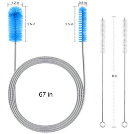 Flexible Long Drain Brush, Double Elastic Ended Nylon Cleaner Hose Tube Pipe Brush 67 inch Stainless Steel and 2 Pcs of 8 inch Straw Cleaning Brush (Blue)