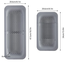 Over The Sink Colander Strainer Basket, QNLEMON Retractable Strainers for Cleaning Fruits and Vegetables, Draining Pasta, Home Kitchen Essentials (Grey)