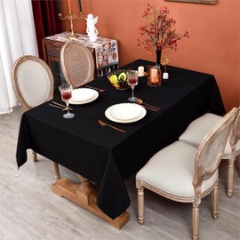 MEANMOY Black 210 GSM Water & Stain Resistant Square Tablecloth - Solid 90 x 132 Inch Rectangle Table Cloth Cover in Wrinkle Free Washable Wipe Clean Polyester Fabric for Wedding, Party, Banquet