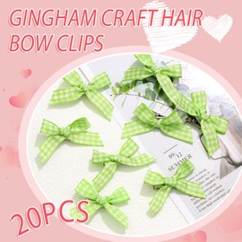 SAWINDA 20PCS Green Mini Hair Bows Gingham Craft Bows for Hair Small Bow Hair Clips Cute Bowknot Hair Ribbons Barrettes Claw Clips Y2K Hair Accessories for Teens and Girls