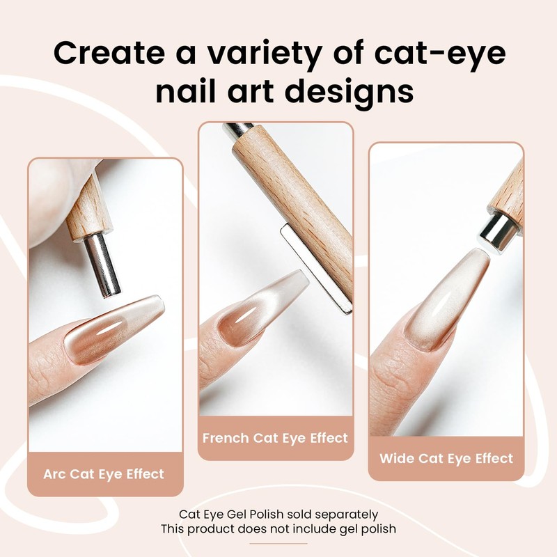 JODSONE 3-in-1 Cat Eye Magnet for Nails, Cylindrical & Square
